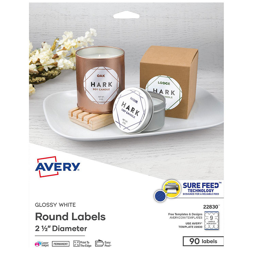 Avery Printable Round Labels with Sure Feed, 2.5" Diameter, Glossy ...