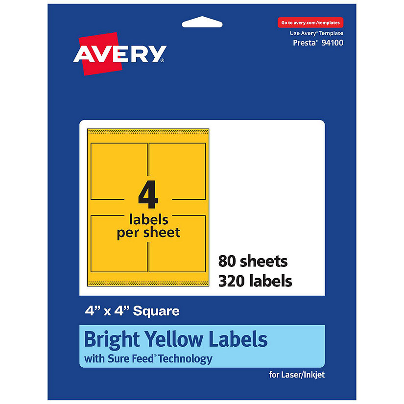 Avery Printable Square Labels, Bright Yellow, 4