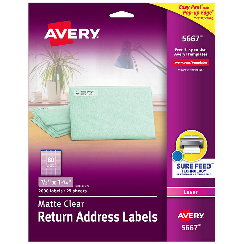 Avery Return Address Labels, 1/2" x 1-3/4", 2000 Clear Labels (5667 ...