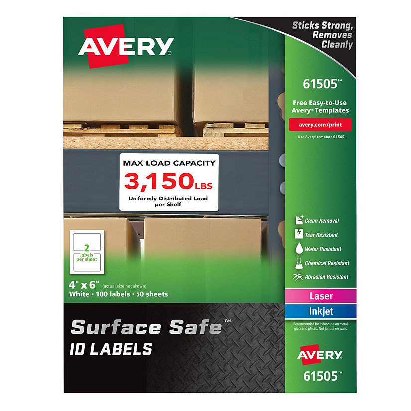 Avery Surface Safe ID Labels, 4" x 6", Matte White, (61505) Oriental