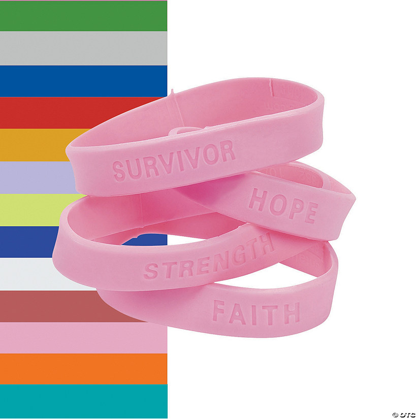 Awareness Ribbon Sayings Rubber Bracelets - 24 Pc. Image