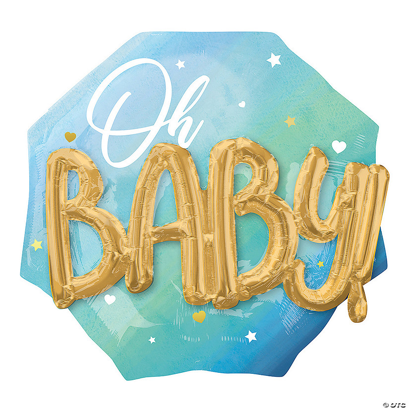 Baby Blue and Gold 30" Octagon Mylar Balloon Image
