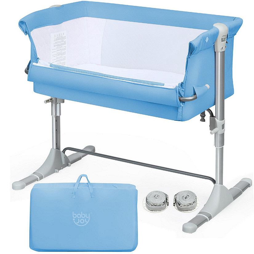 Baby joy Portable Baby Bed Side Sleeper Infant Travel 10&#176; Inclined Bassinet Crib W/Carrying Bag Blue Image