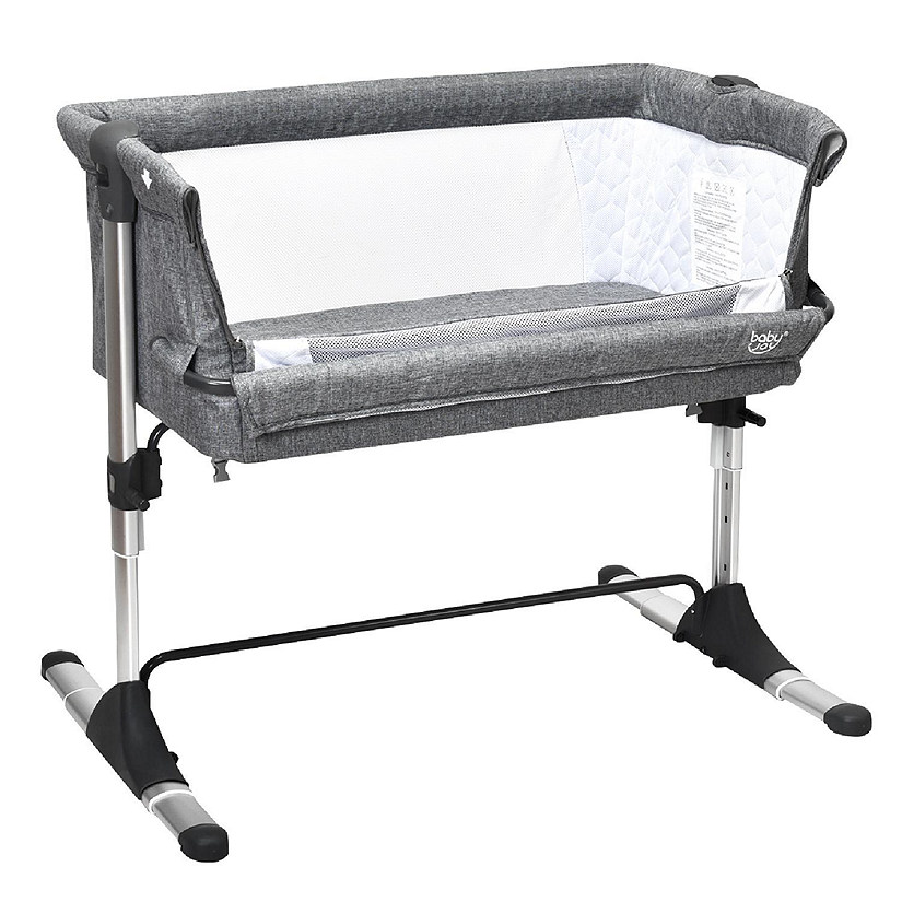 Baby joy Portable Baby Bed Side Sleeper Infant Travel 10&#176; Inclined Bassinet Crib W/Carrying Bag Grey Image