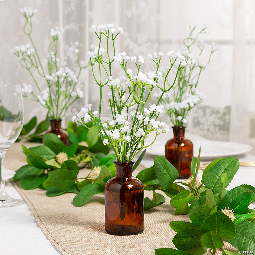 Baby&#8217;s Breath & 4" Amber Bud Vases Table Decorating Kit for 6 Tables Image