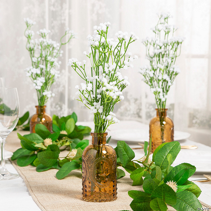Baby&#8217;s Breath & 5" Amber Bud Vases Table Decorating Kit for 6 Tables Image