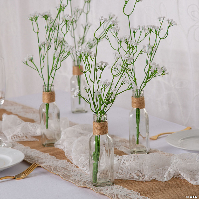 Baby&#8217;s Breath & Rustic Glass Bud Vases Decorating Kit for 6 Tables Image