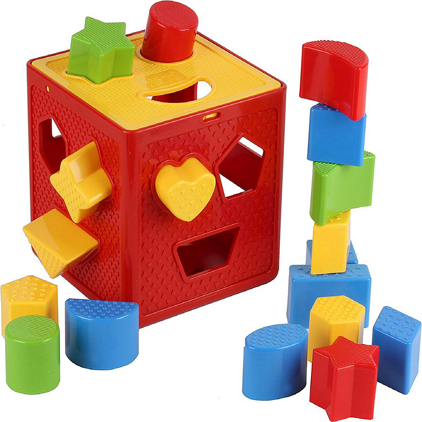 Baby Shape Sorter Toy Blocks - Childrens Blocks Includes 18 Shapes - Color Recognition Shape Toys with Colorful Sorter Cube Box - Play22Usa Image