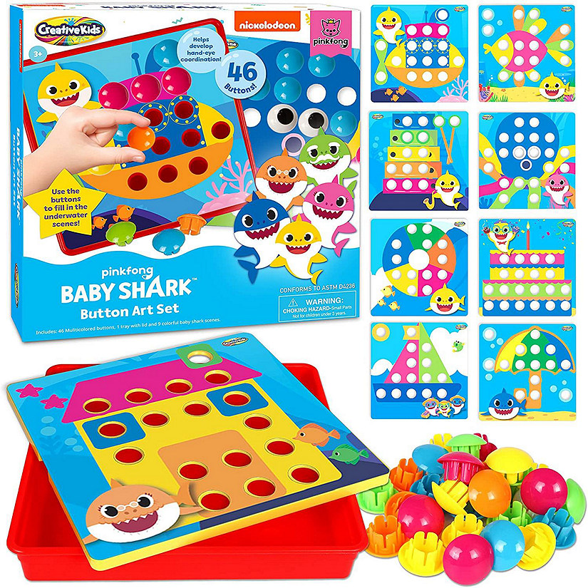 Baby Shark Button Art - Color Match Pegboard for Kids - 9 Design Cards, Storage Tray Included Image