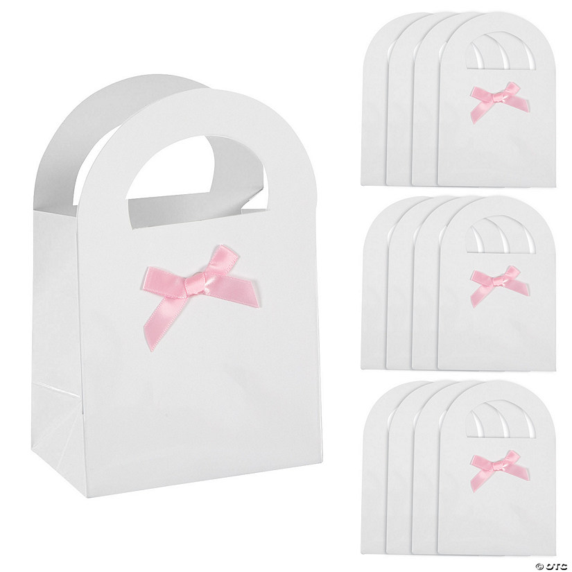 Baby Shower Paper Treat Bags with Pink Bow - 12 Pc. Image