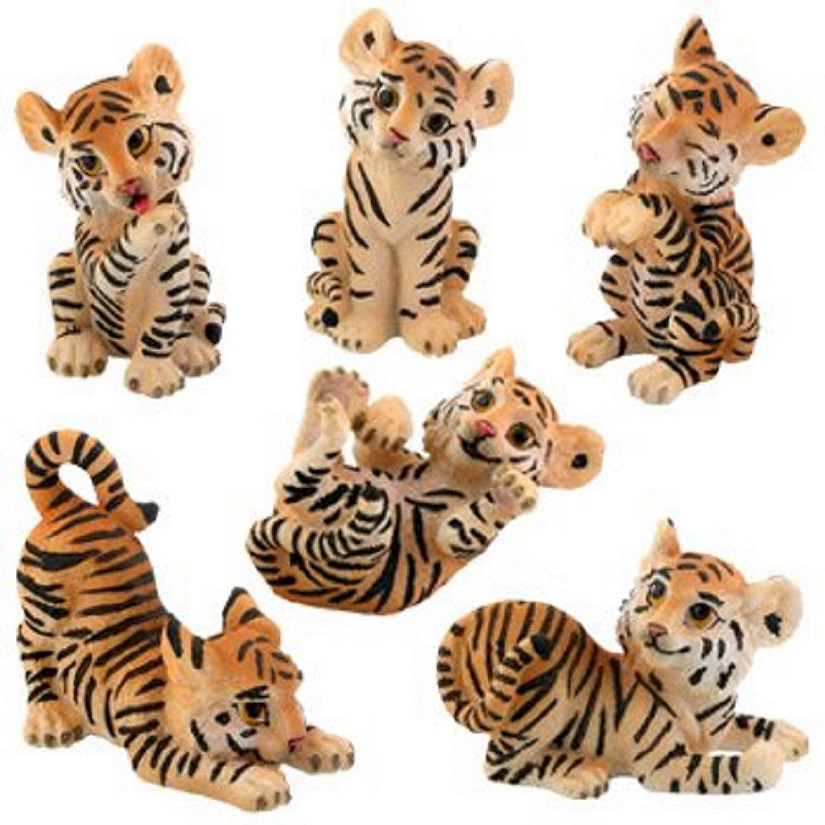 Baby Tiger Cubs Posing Set of 6 Figurines Animal Wildlife Cat Decoration New Image