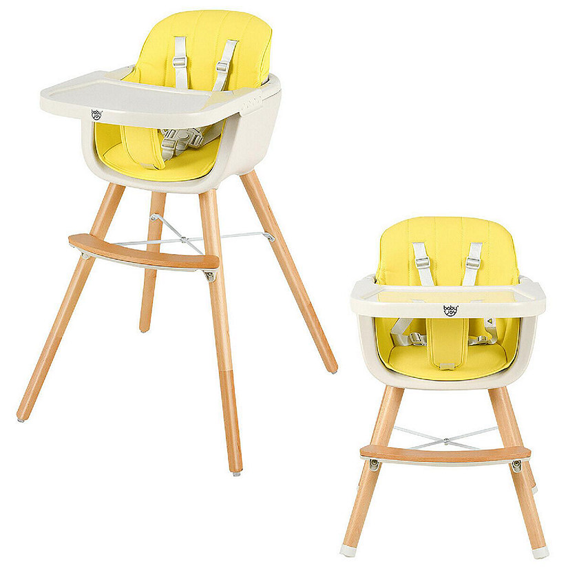 Babyjoy 3 in 1 Convertible Wooden High Chair Baby Toddler w/ Cushion Yellow Image