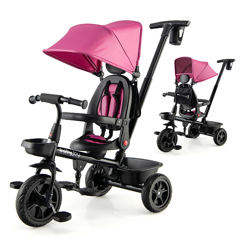 Babyjoy 4-in-1 Toddler Tricycle Reversible Baby Trike W/ Height Adjustable Push Handle Image