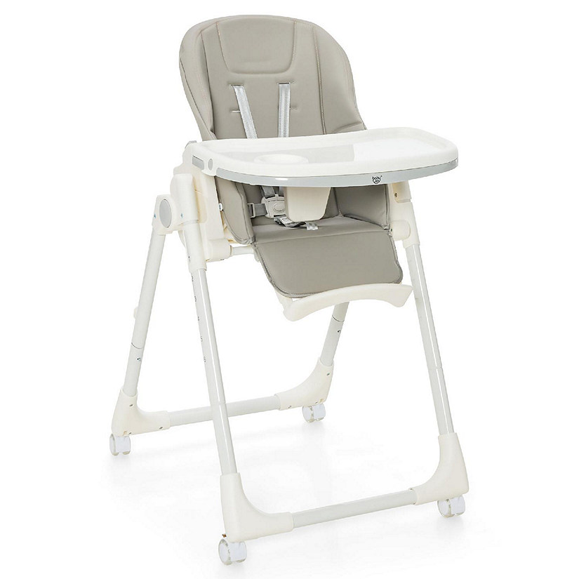 Babyjoy Foldable Baby Highchair with 360degrees Rotating Wheels & Height Adjustment Grey Image