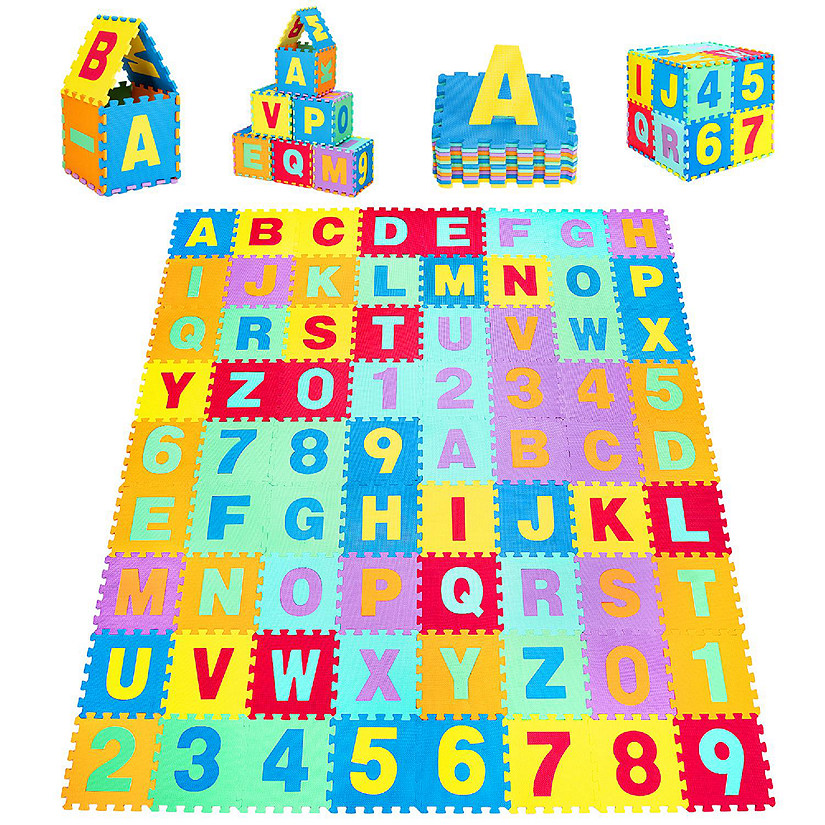 Babyjoy Kids Foam Interlocking Puzzle Play Mat w/Alphabet & Numbers 72-Piece Set Image