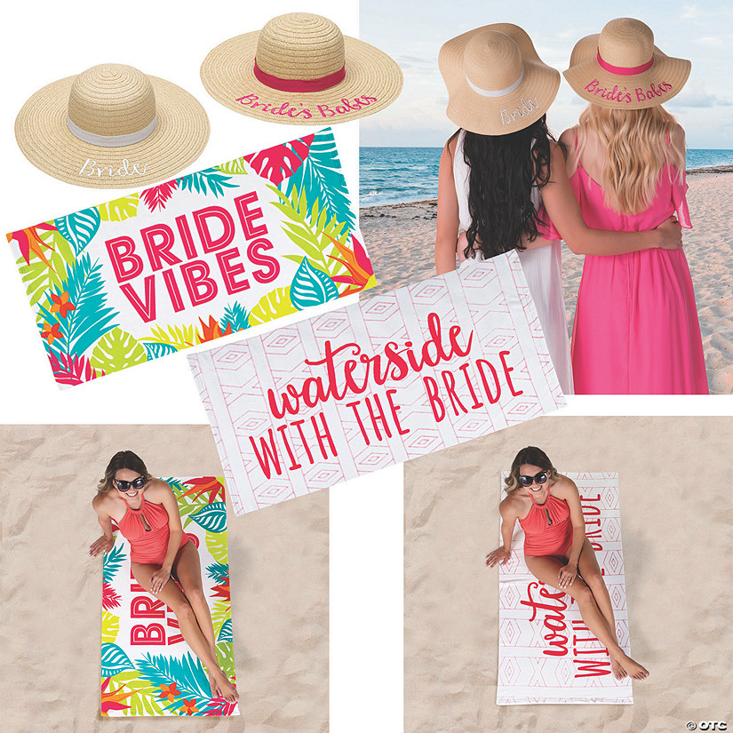 Bachelorette Beach Towels and Sun Hats Kit - 12 Pc. Image