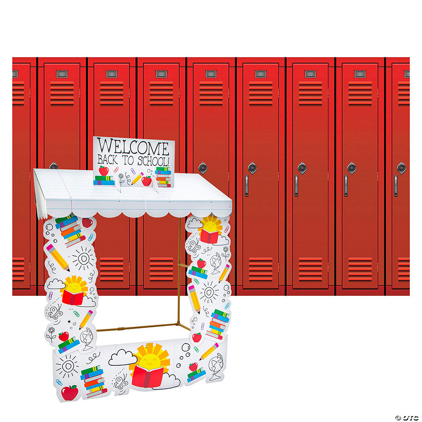 Back-to-School Lockers Backdrop &amp; Tabletop Hut Decorating Kit &amp;#8211; 7 Pc. Image