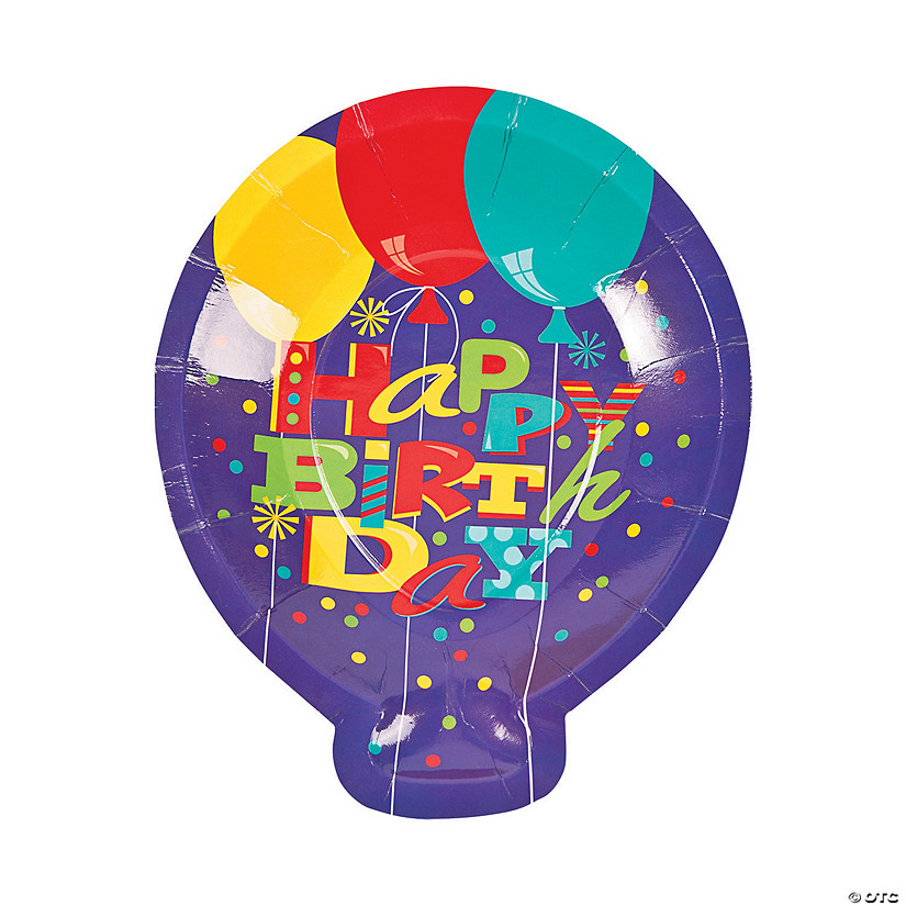Balloon-Shaped Happy Birthday Party Paper Dessert Plates - 8 Ct. Image