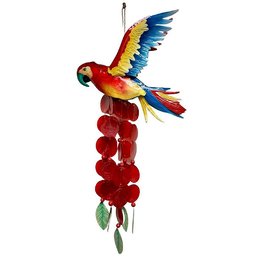 Bamboo Source Scarlet Macaw Parrot Metal and Capiz Wind Chime 16 x 8 x 35 Inch Image