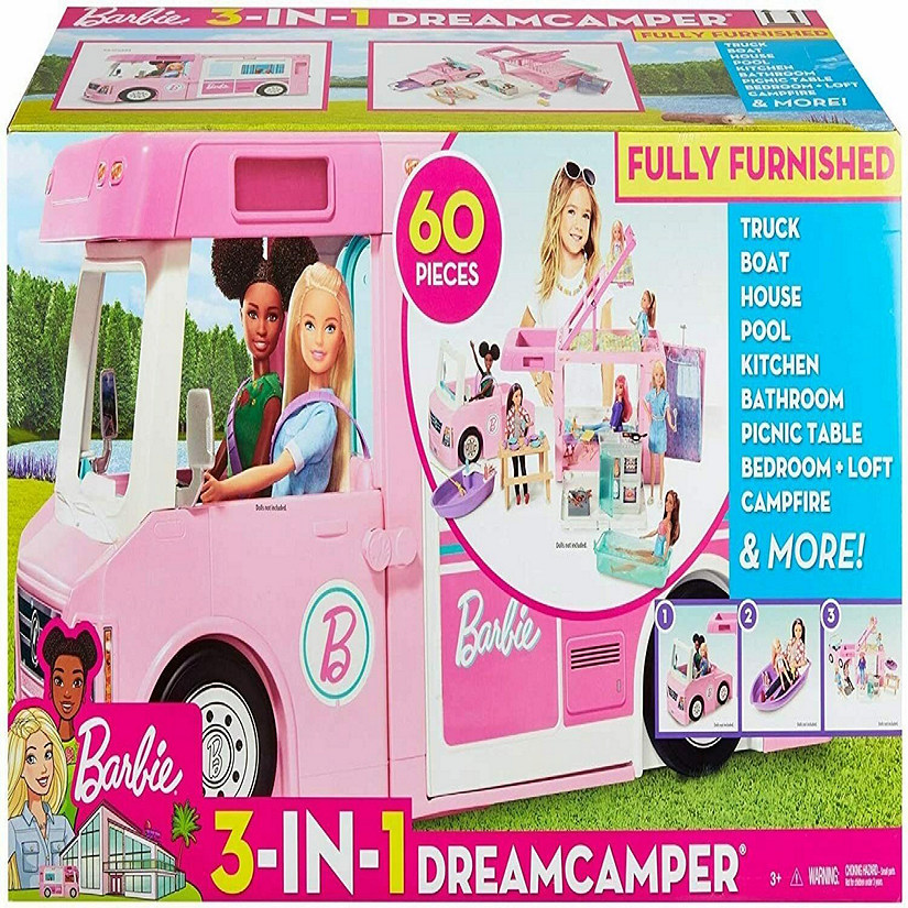Barbie&#174; 3-in-1 DreamCamper Vehicle, approx. 3-ft, Transforming Camper with Pool, Truck, Boat and 50 Accessories Image