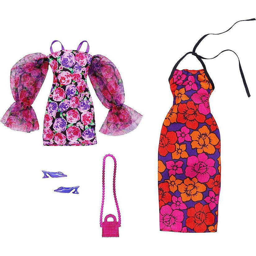 Barbie Clothes, Fashion and Accessory 2-Pack Dolls, 2 Dressy Floral-Themed Outfits with Styling Pieces for Complete Looks Image