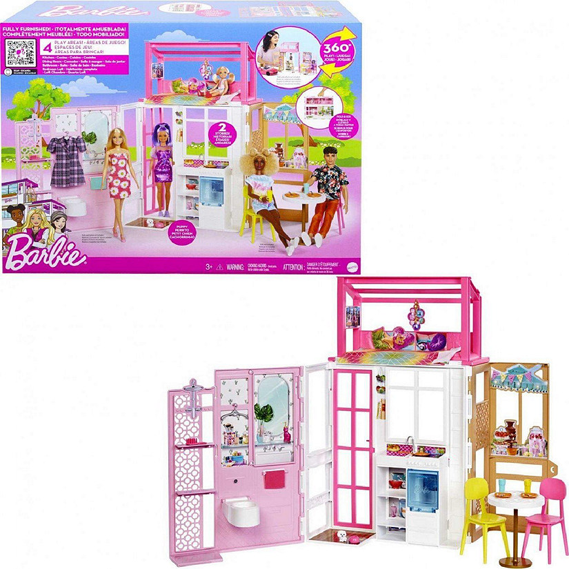Barbie Dollhouse with 2 Levels & 4 Play Areas Fully Furnished Barbie House Image