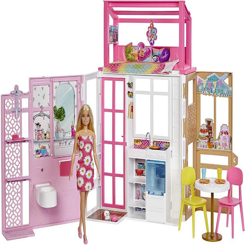 Barbie Dollhouse with Doll, 2 Levels & 4 Play Areas, Fully Furnished Image
