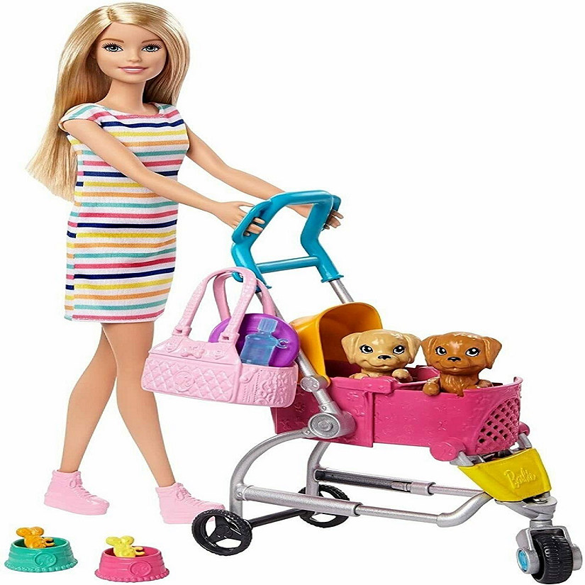 Barbie™ Stroll ‘n Play Pups Playset with Blonde Barbie Doll (11.5-Inch ...