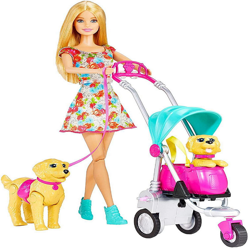 Barbie Strollin Pups Playset Interactive Doll Dog Stroller Toy Mattel