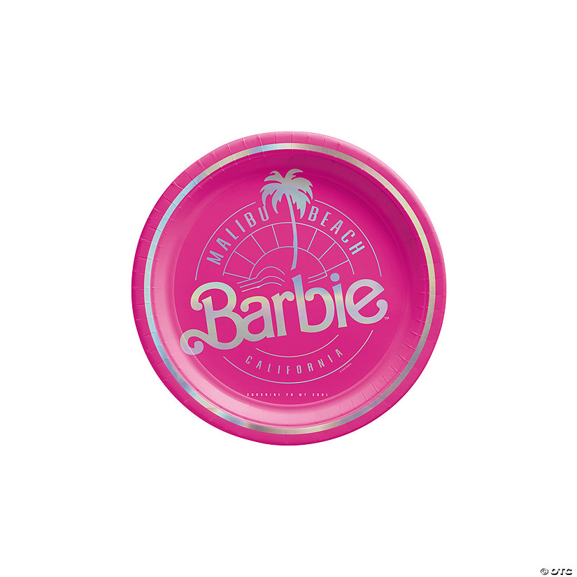 Barbie&#8482;<sup> </sup>Malibu Beach Party Pink & Iridescent Paper Dessert Plates - 8 Ct. Image