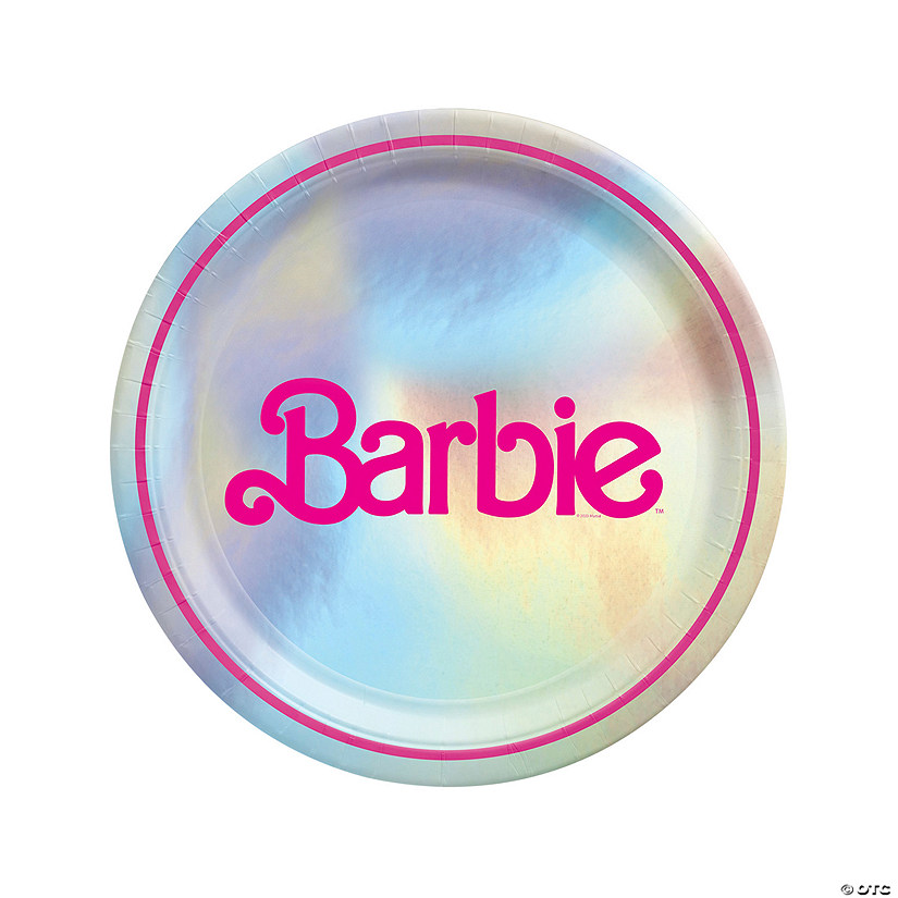 Barbie&#8482;<sup> </sup>Malibu Beach Party Pink & Iridescent Paper Dinner Plates - 8 Ct. Image