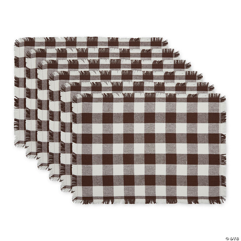 Bark Brown Heavyweight Check Fringed Placemat (Set Of 6) Image
