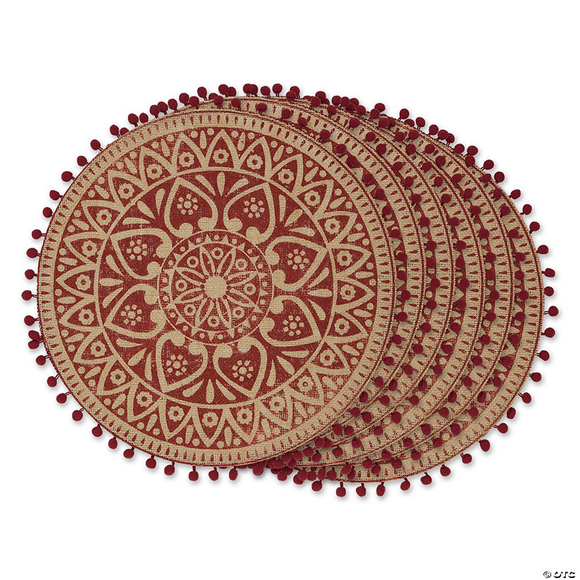 Barn Red Block Print On Natural Round Jute Placemat (Set Of 6) Image