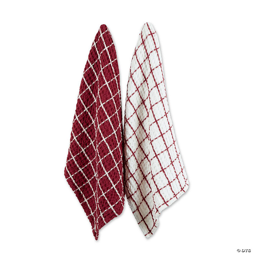 Barn Red Windowpane Oversized Washed Waffle Dishtowel, 2 Piece Image