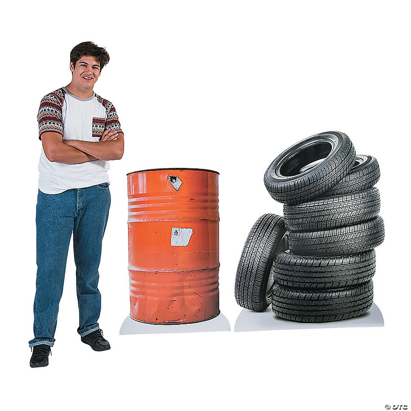 Barrel & Tires Barricade Life-Size Cardboard Stand-Ups - 2 Pc. Image