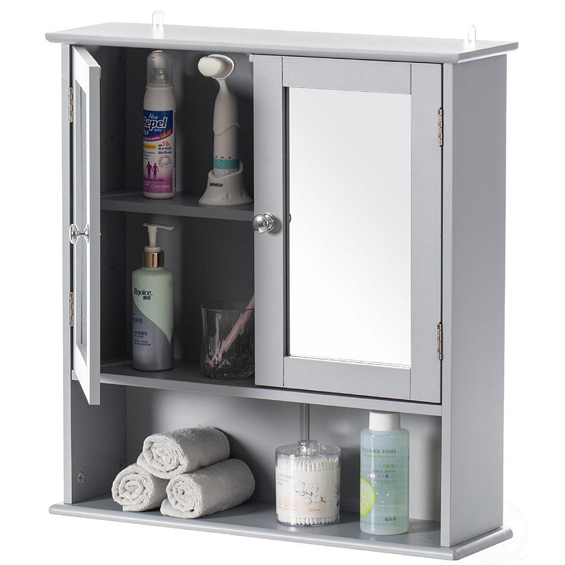 Basicwise Gray Mirror Wall Mounted Cabinet For the Bathroom and Vanity with Adjustable Shelves Image