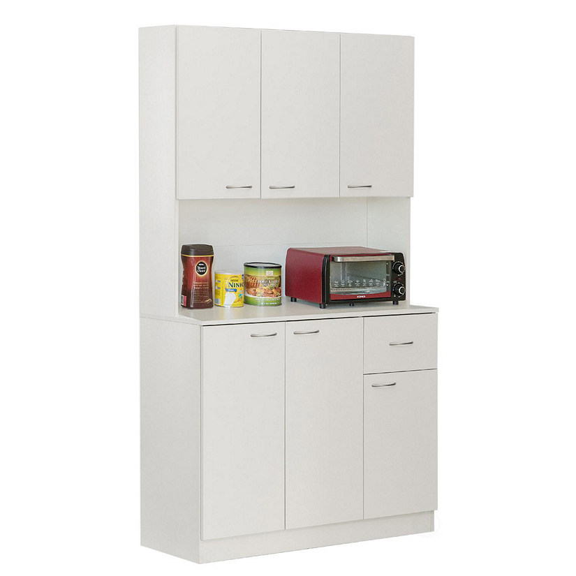 Basicwise Kitchen Pantry Storage Cabinet with Drawer, Doors and Shelves, White Image