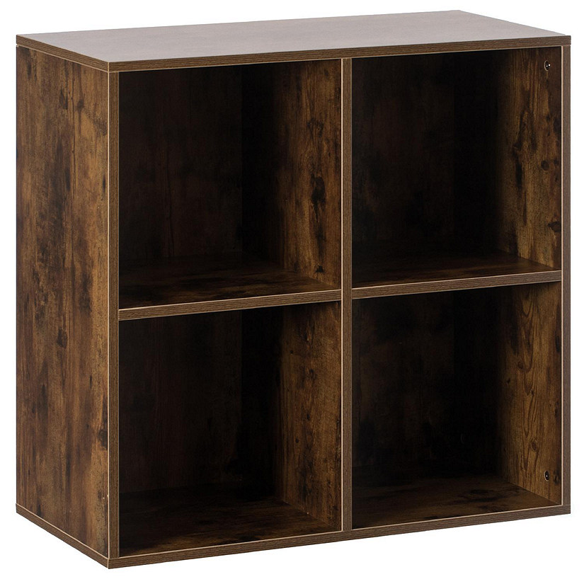 Basicwise Modern Wooden Toy Storage Bookshelf 4 Cube Organizer Square Bookcase, Walnut Image