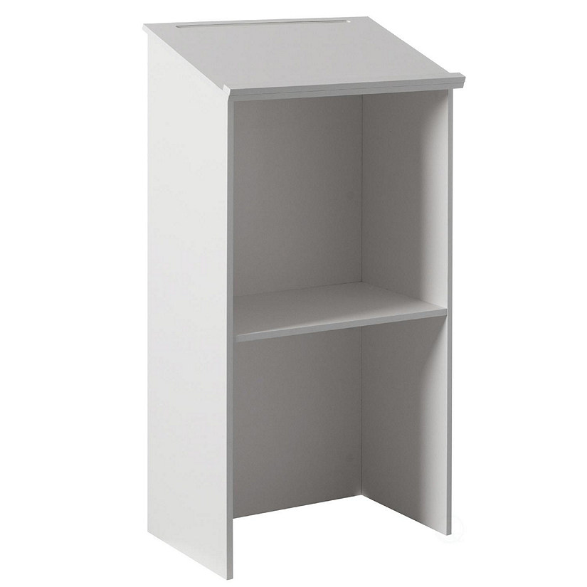 Basicwise Standing Floor Podium with Storage for Church, School, Office or Home, White Image