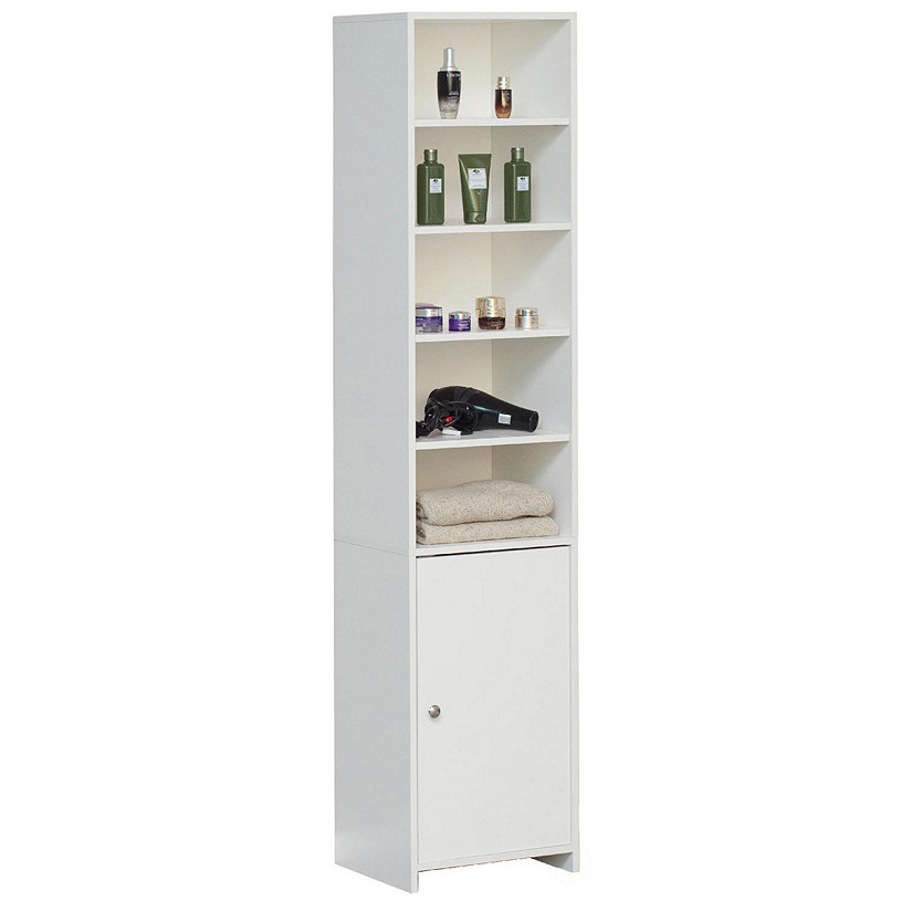 Basicwise Tall Freestanding Bathroom Laundry Storage Organizer Cabinet Linen Tower, White Image