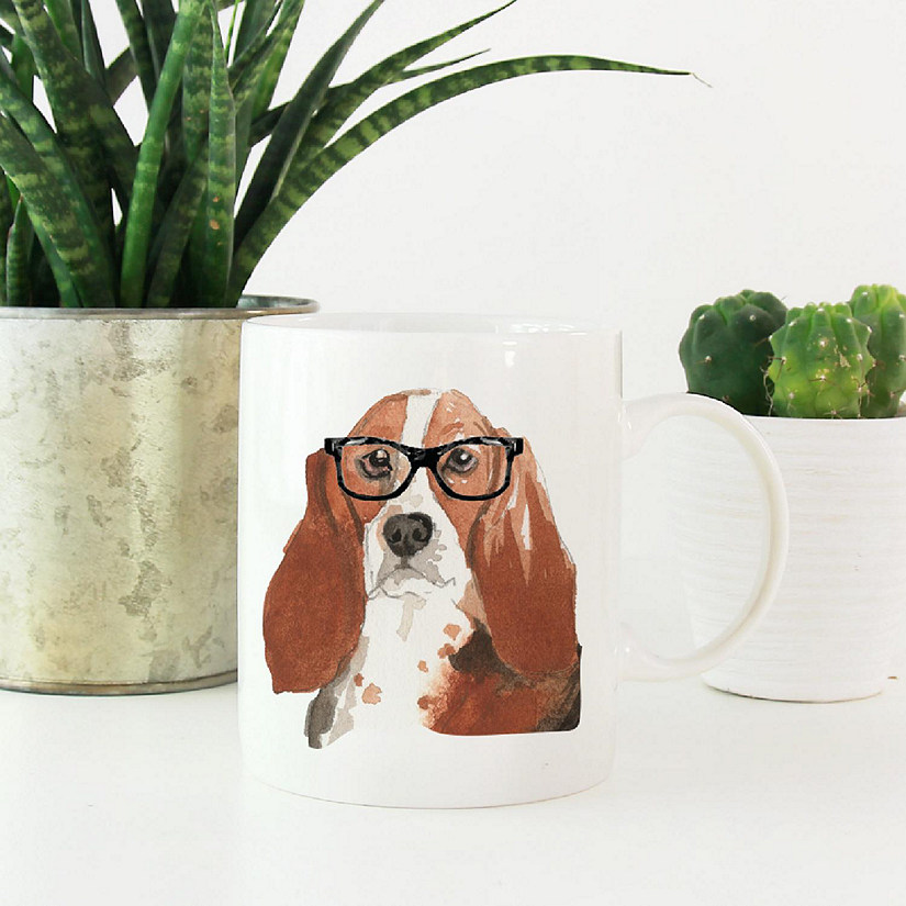 Basset Hound Black Glasses Ceramic Mug Image