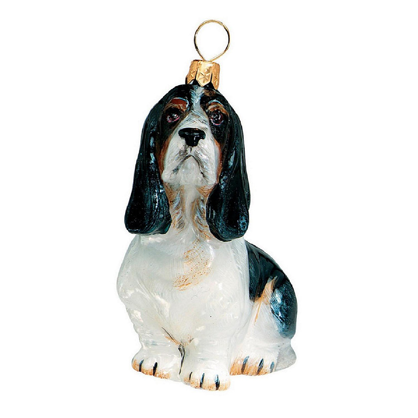 Basset Hound Sitting Dog Polish Blown Glass Christmas Ornament