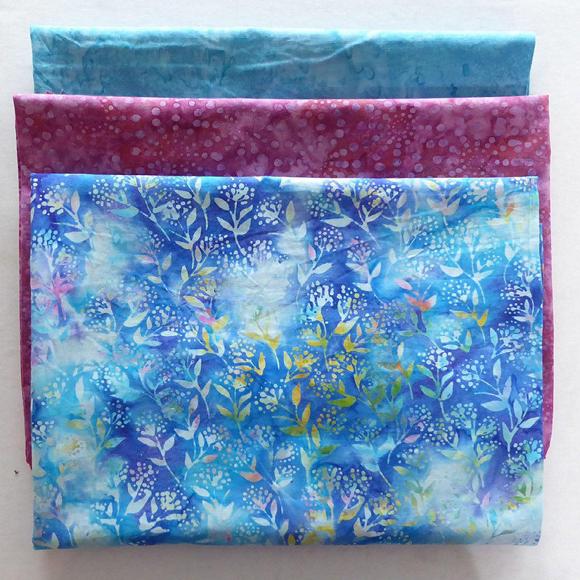 Batik Blues and Dark Pink 3 Yard Bundle Cotton by Sue's Creating Cottage Image