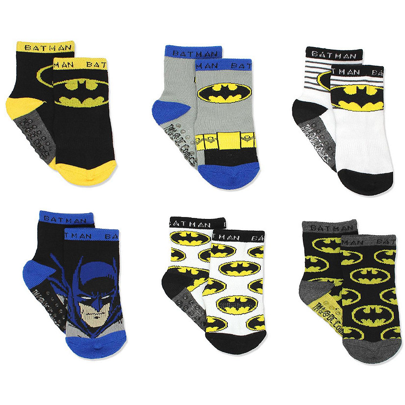 Batman Boy's 6 pack Socks with Grippers (12-24 Months, Black/Multi) Image