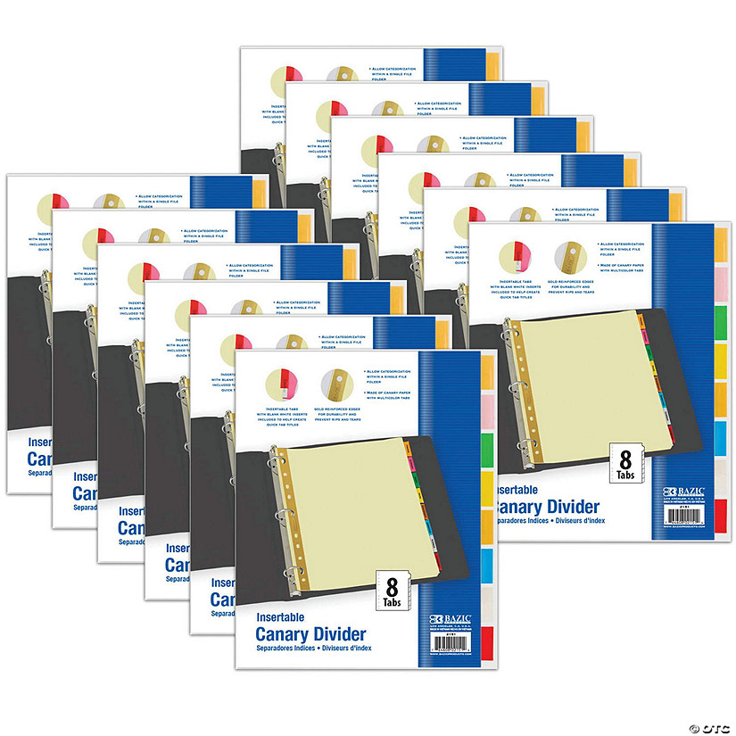 BAZIC Canary Paper Dividers with Insertable Color Tabs, 8 Per Pack, 12 Packs Image