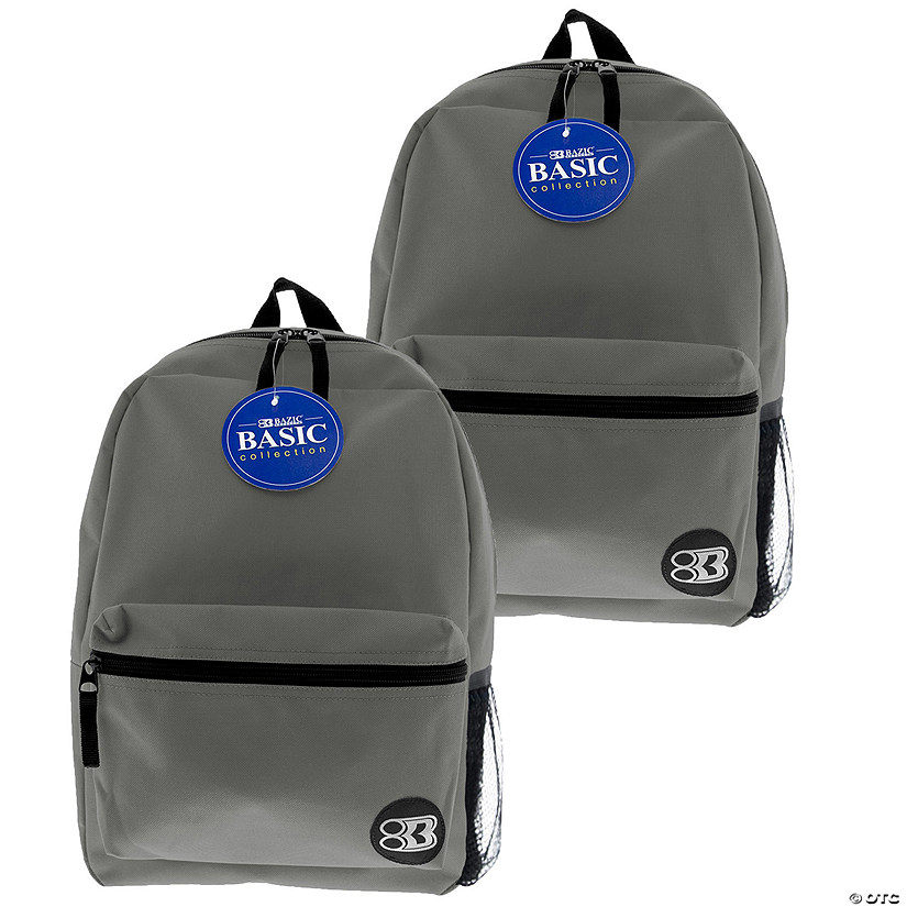 BAZIC Products 16" Basic Backpack, Gray, Pack of 2 Image