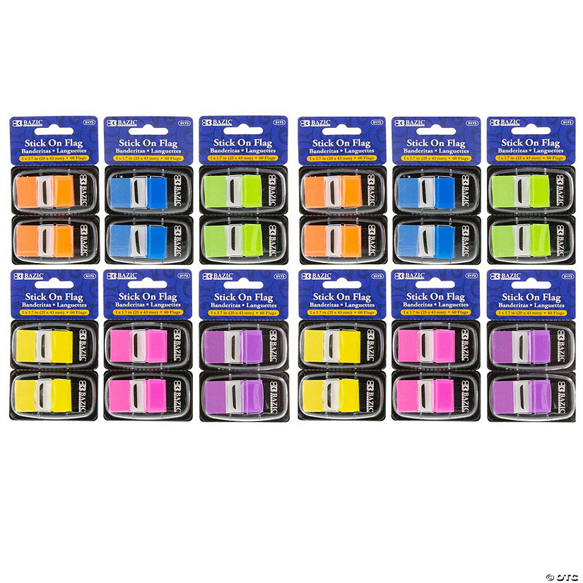 BAZIC Products Assorted Neon Color Standard Flags with Dispenser, 60 Per Pack, 12 Packs Image