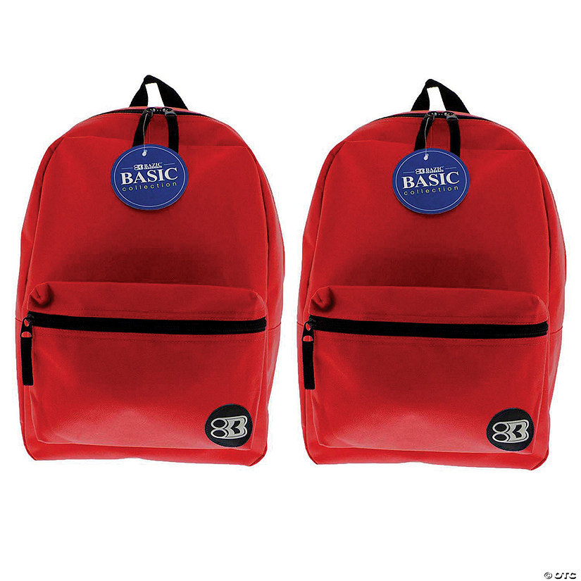 BAZIC Products Basic Backpack, 16", Red, Pack of 2 Image