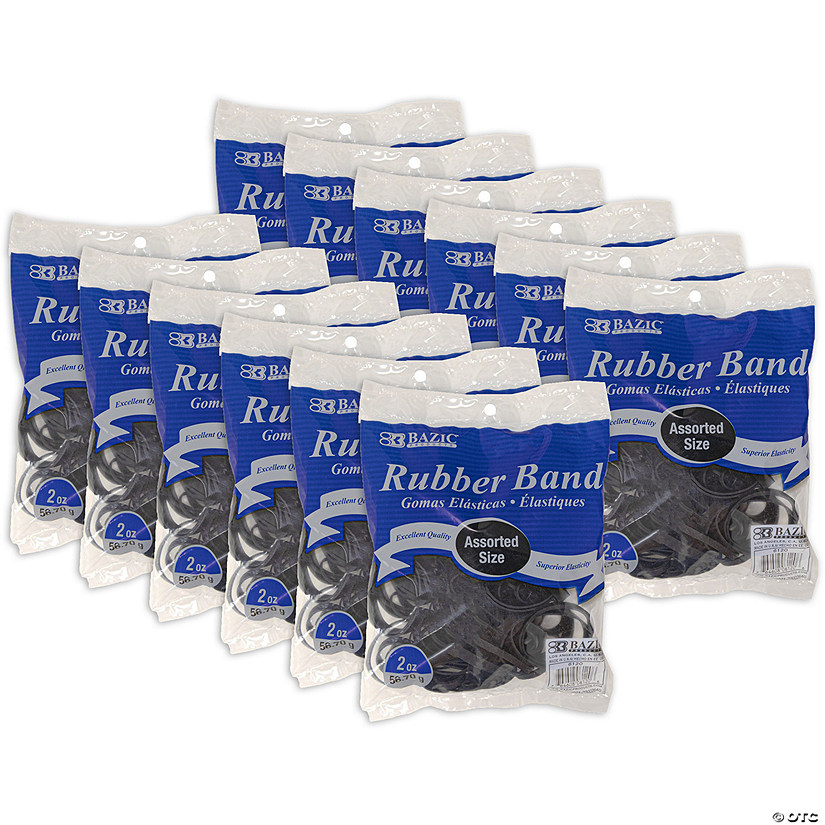 BAZIC Products Black Rubber Bands, Assorted Sizes, 12 Packs Image