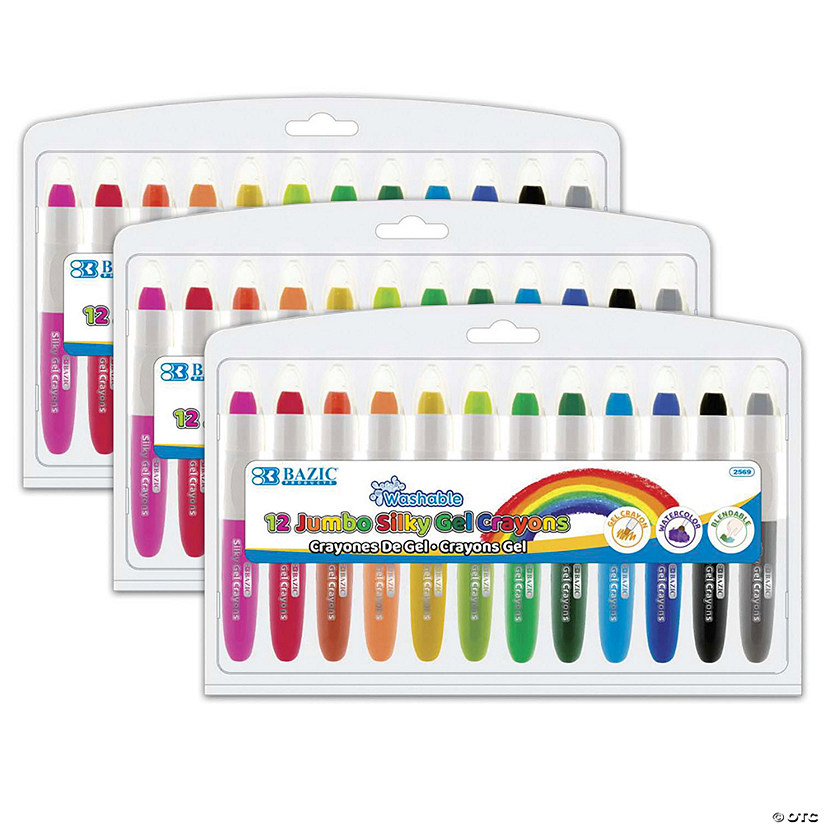 BAZIC Washable Jumbo Silky Gel Crayons, 12 Per Pack, 3 Packs Image